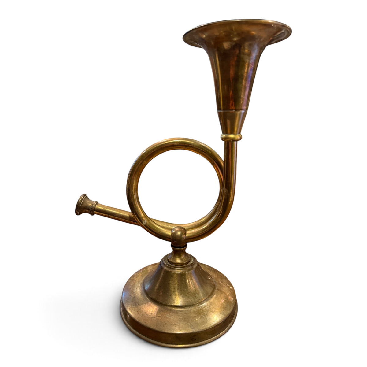 Vintage Solid Brass Hunt Horn Candelabra
