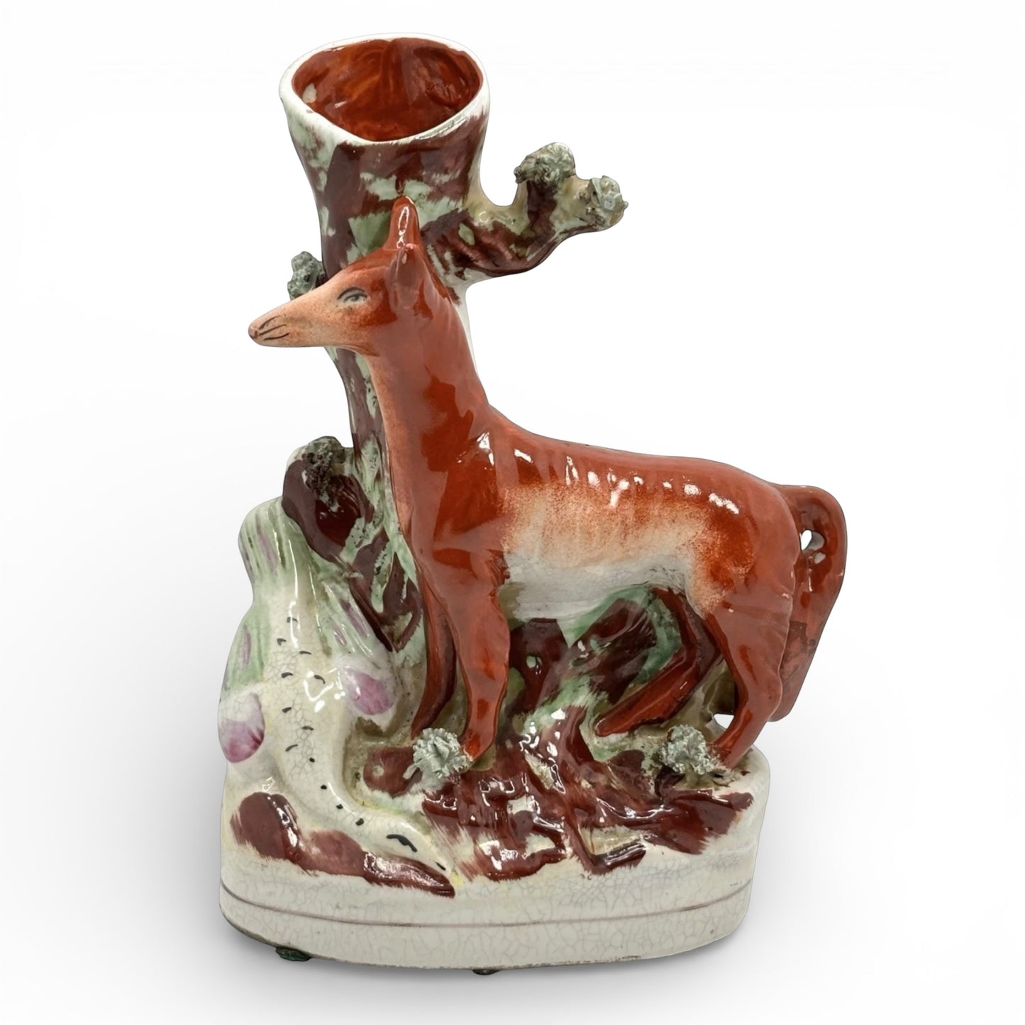 Antique Staffordshire Fox & Pheasant Flat Back Spill Vase