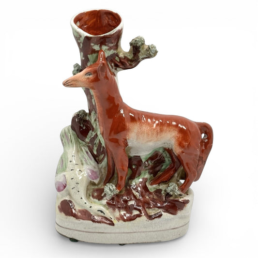 Antique Staffordshire Fox & Pheasant Flat Back Spill Vase