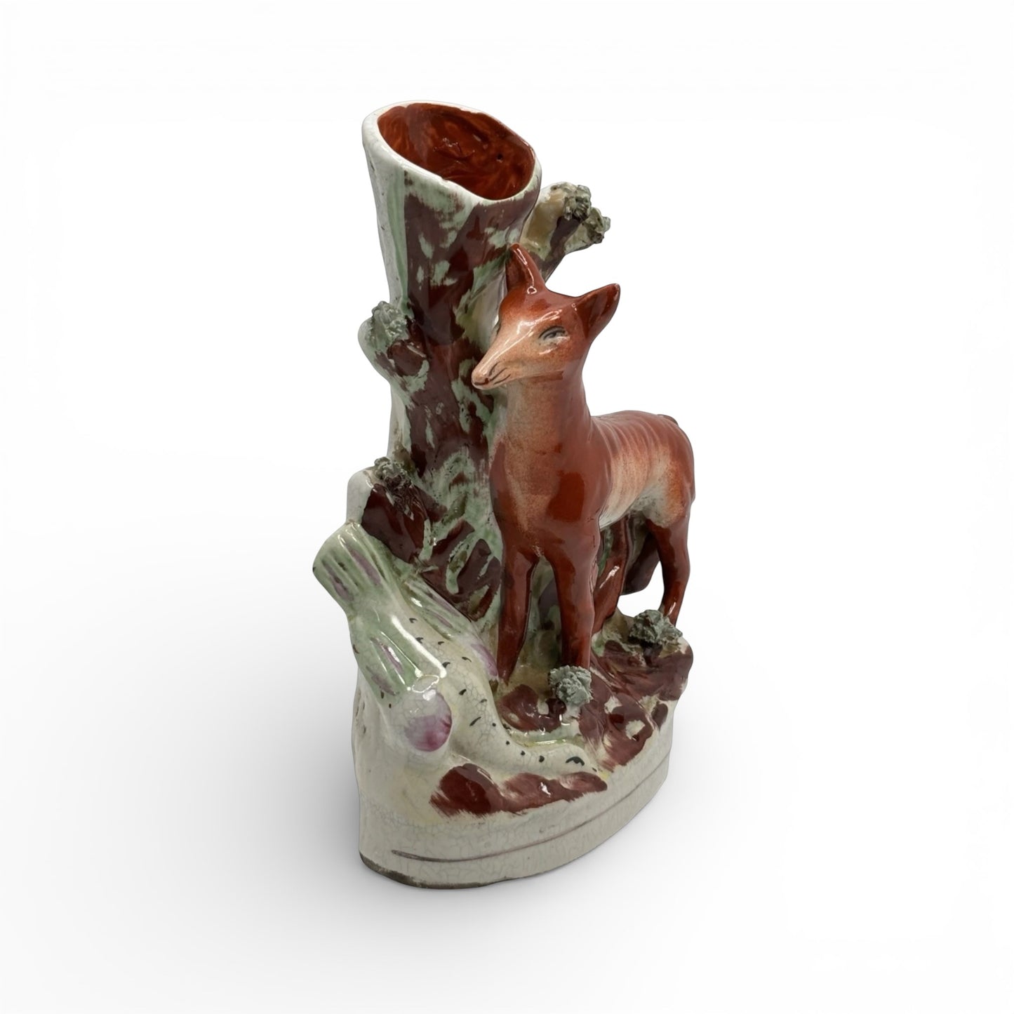 Antique Staffordshire Fox & Pheasant Flat Back Spill Vase