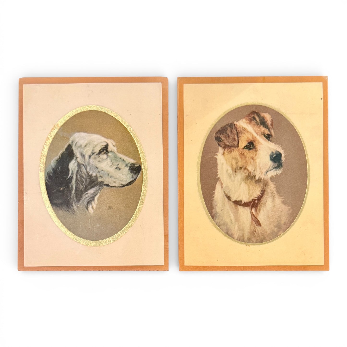 Vintage Hunting Dog Portrait Plaques – Pair with Gold Leaf Detailing