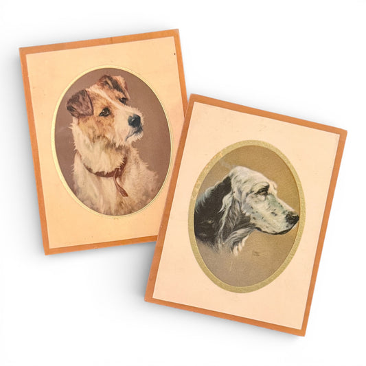 Vintage Hunting Dog Portrait Plaques – Pair with Gold Leaf Detailing