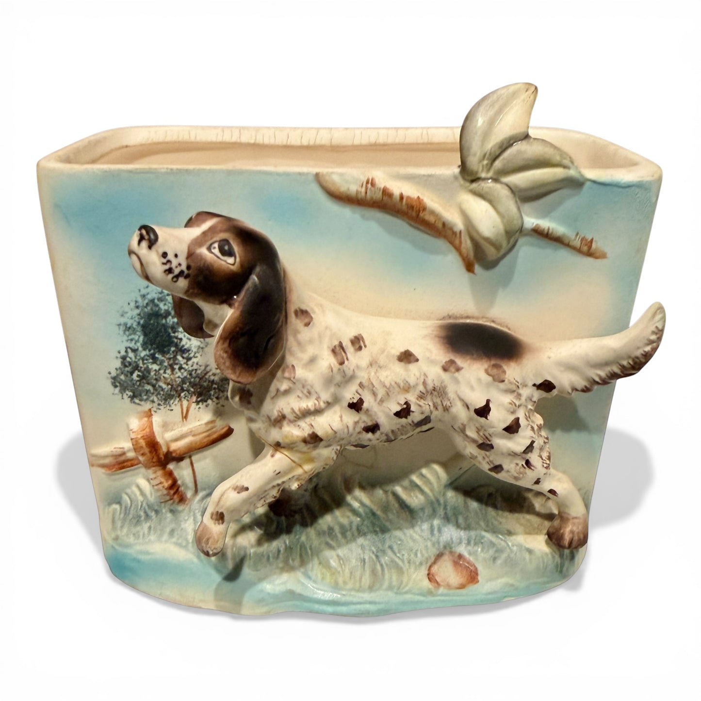 Vintage Hand Painted Setter Dog Ceramic Wall Pockets, Pair