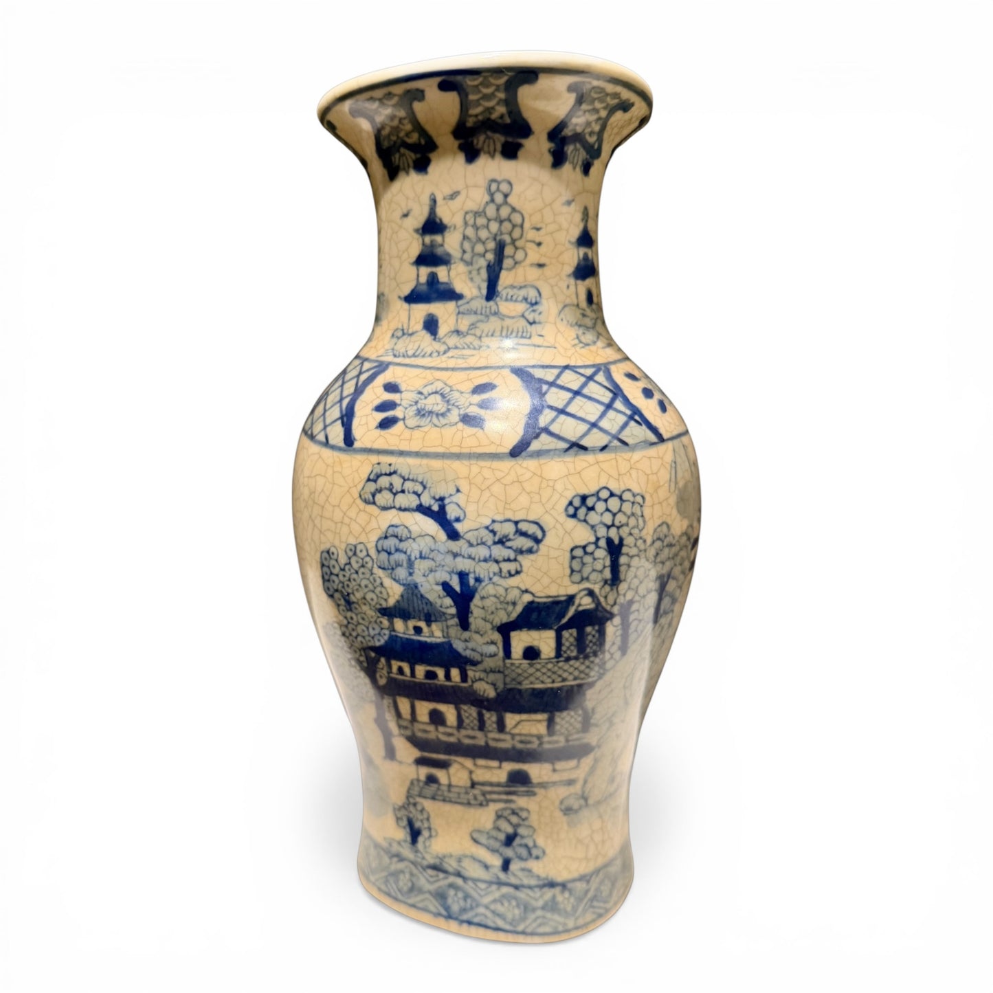 Antique Japanese Chinoiserie Blue & White Porcelain Vase