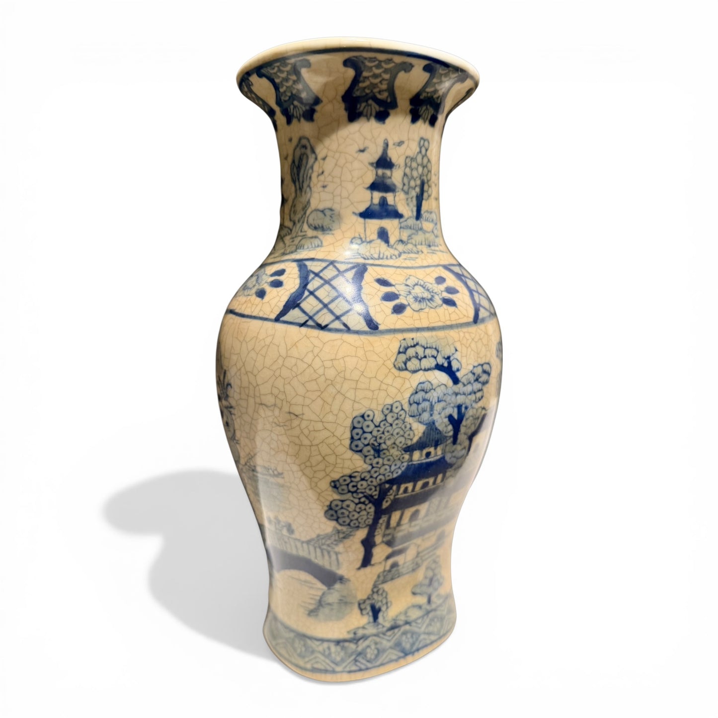 Antique Japanese Chinoiserie Blue & White Porcelain Vase