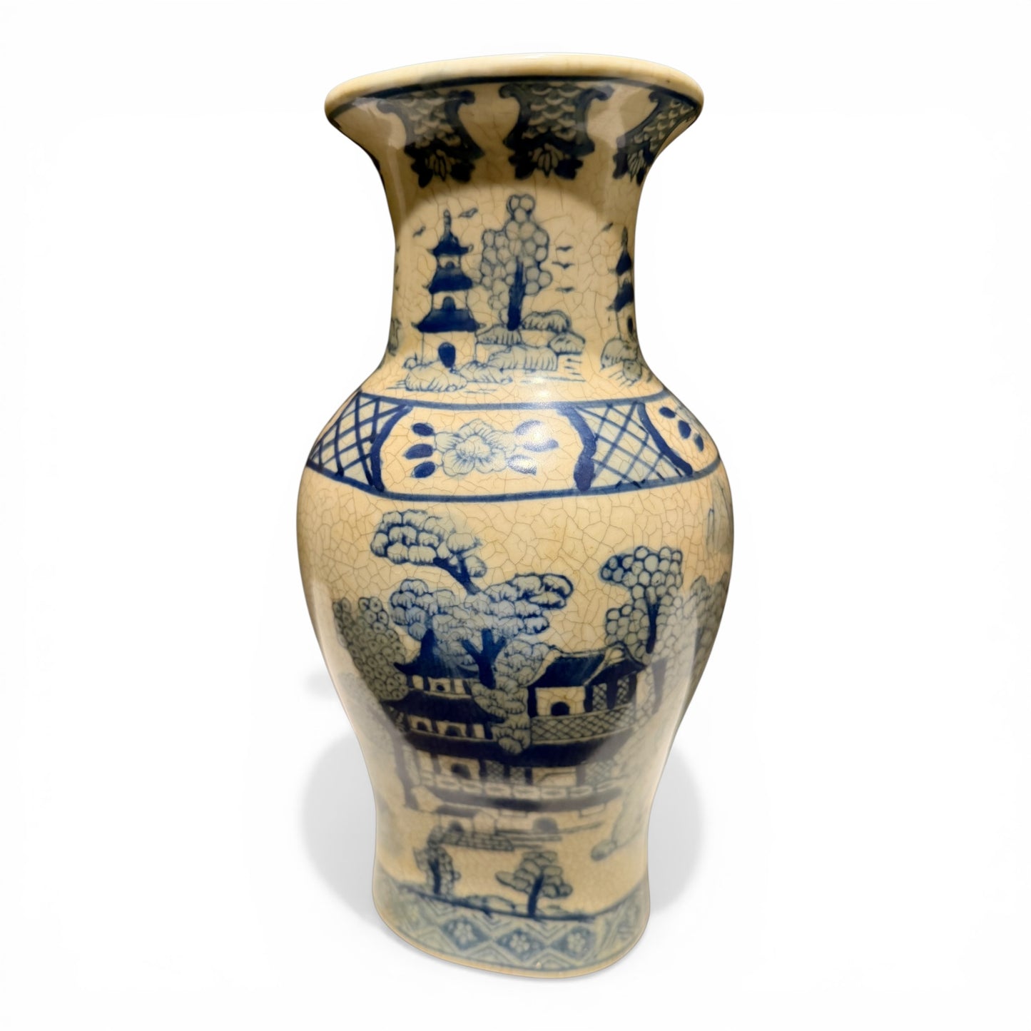 Antique Japanese Chinoiserie Blue & White Porcelain Vase