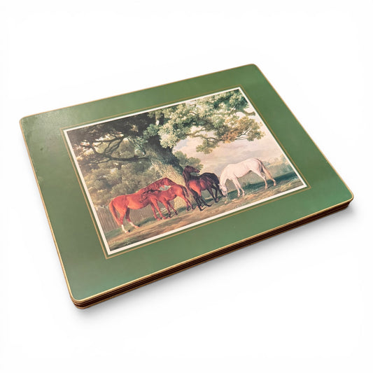 Vintage Equestrian Celluware Cork-Back Placemats / Trivets, Set of 4 (2 sets available)
