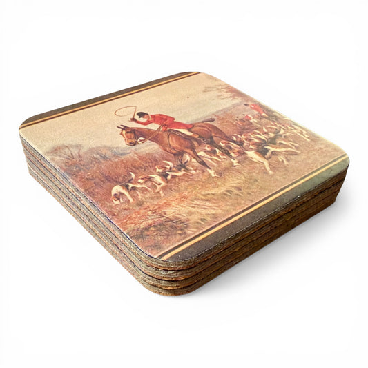 Vintage Fox Hunting Celluware Cork-Back Coasters, Set of 4 (4 sets available)