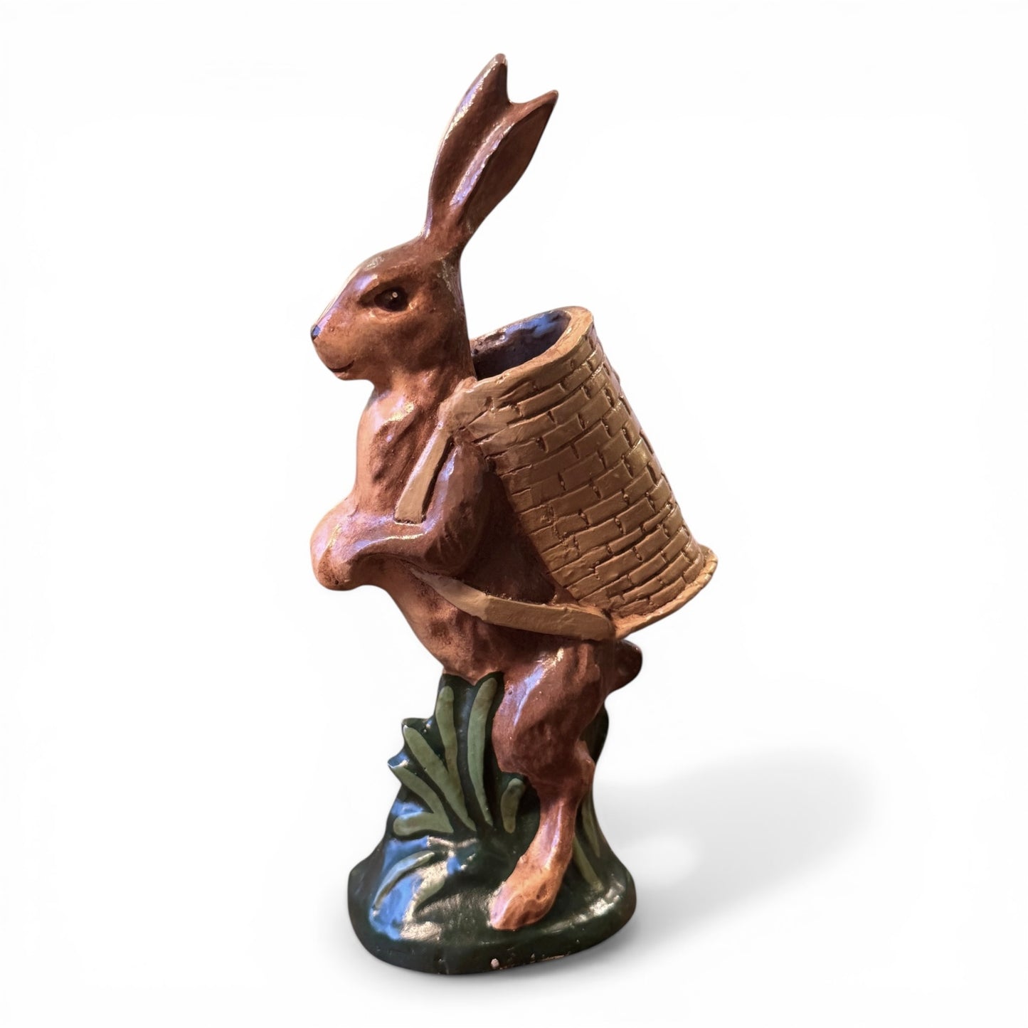 Vintage Vaillancourt Chalkware Folk Art Bunny with Basket Figurine