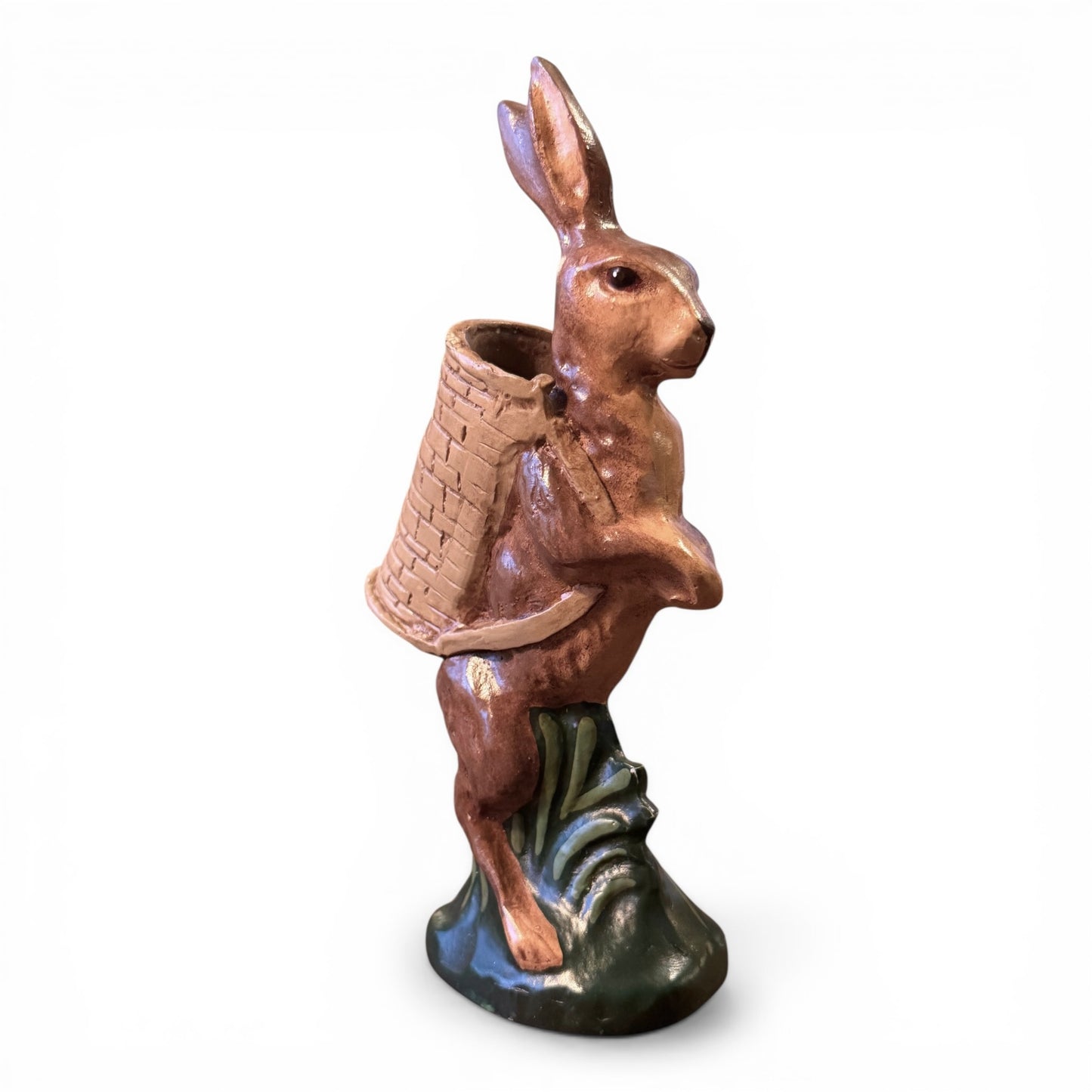 Vintage Vaillancourt Chalkware Folk Art Bunny with Basket Figurine