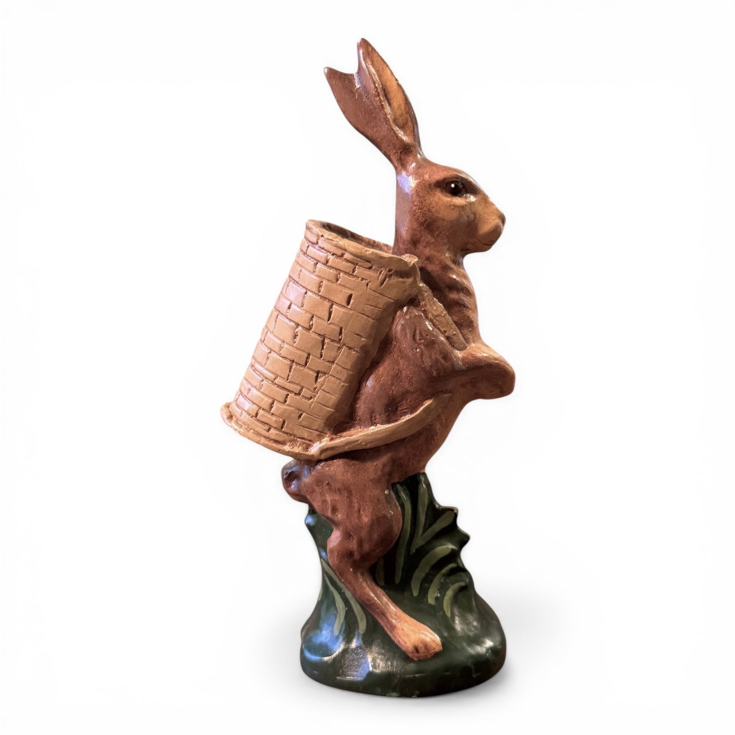 Vintage Vaillancourt Chalkware Folk Art Bunny with Basket Figurine