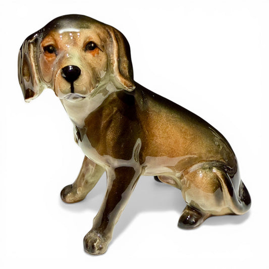Vintage Glazed Porcelain Hunting Dog Figurine
