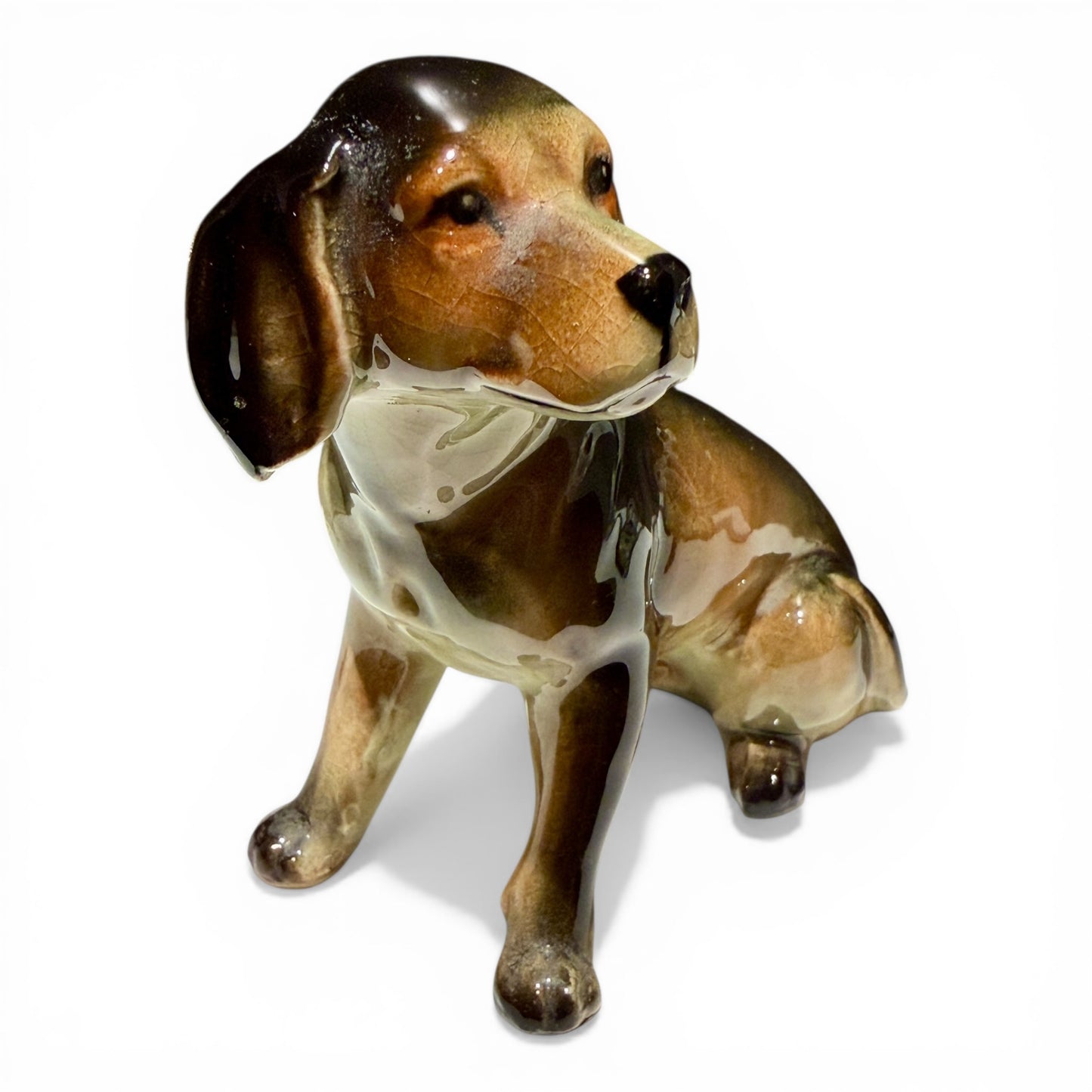 Vintage Glazed Porcelain Hunting Dog Figurine