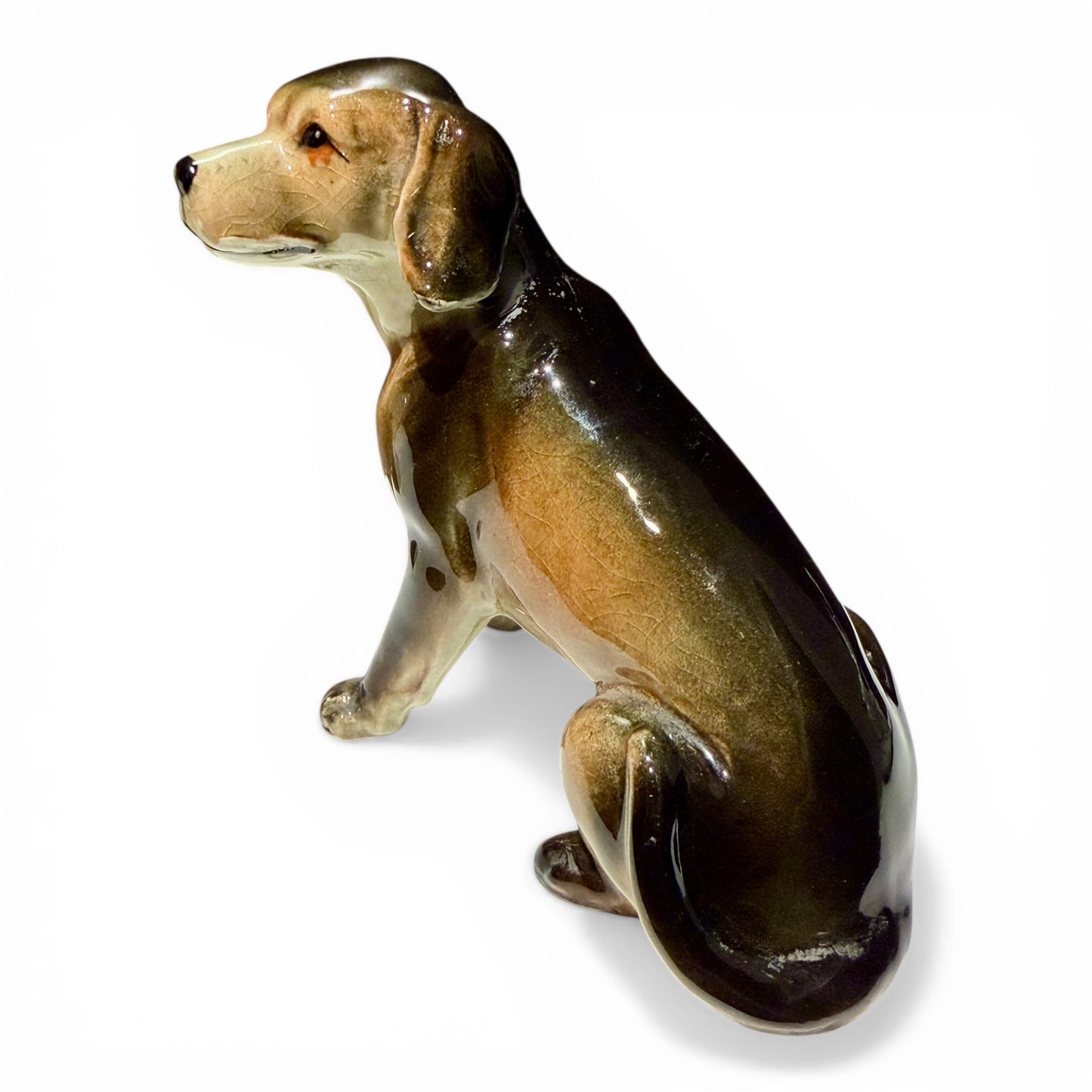 Vintage Glazed Porcelain Hunting Dog Figurine