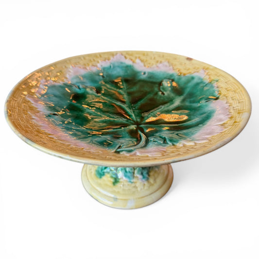 Antique Etruscan Majolica Pedestal Cake Plate, c.1880s