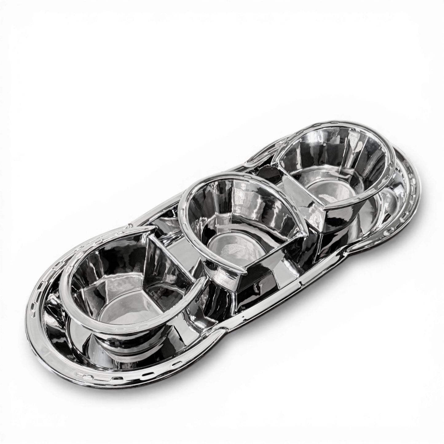 Silver Horseshoe Serving Tray & Cups Set
