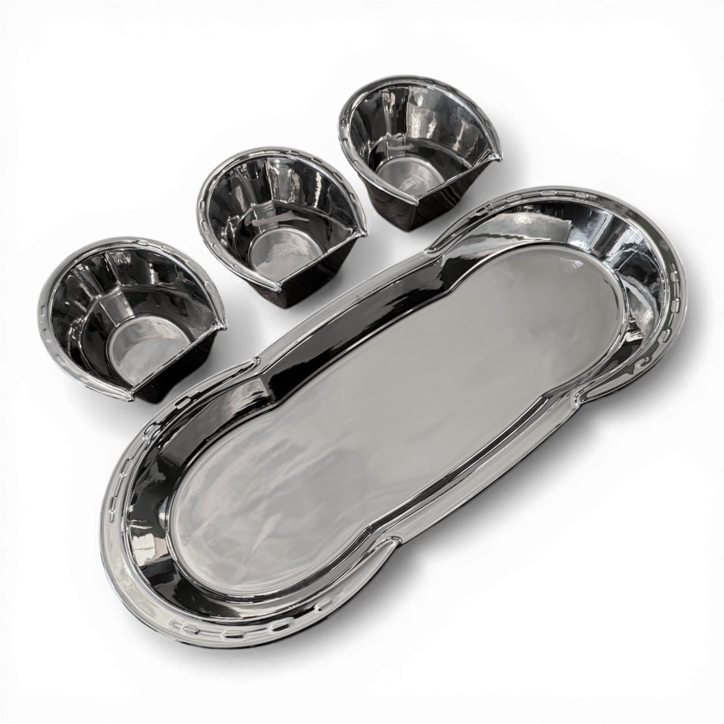 Silver Horseshoe Serving Tray & Cups Set
