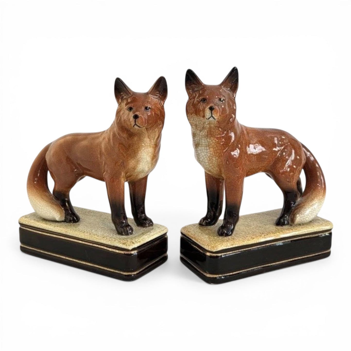 Vintage Takahashi Porcelain Fox Bookends
