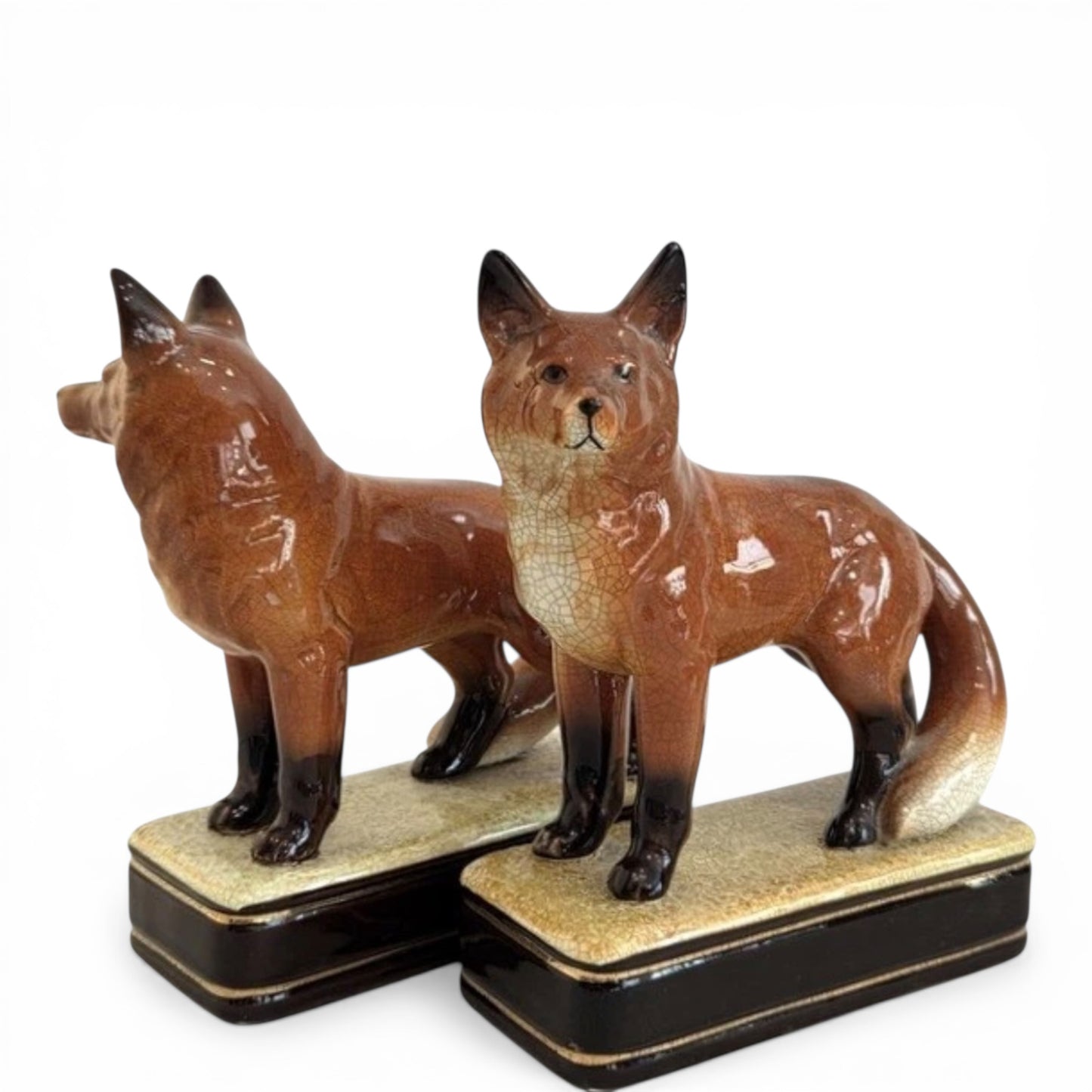 Vintage Takahashi Porcelain Fox Bookends