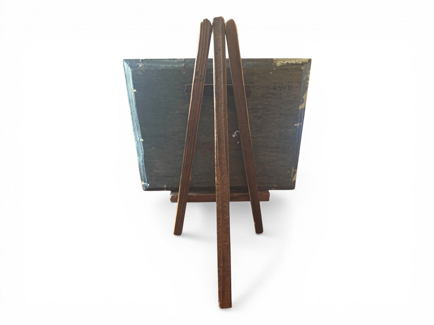 Antique English Pastoral Landscape Oil Painting on Board with Wooden Easel