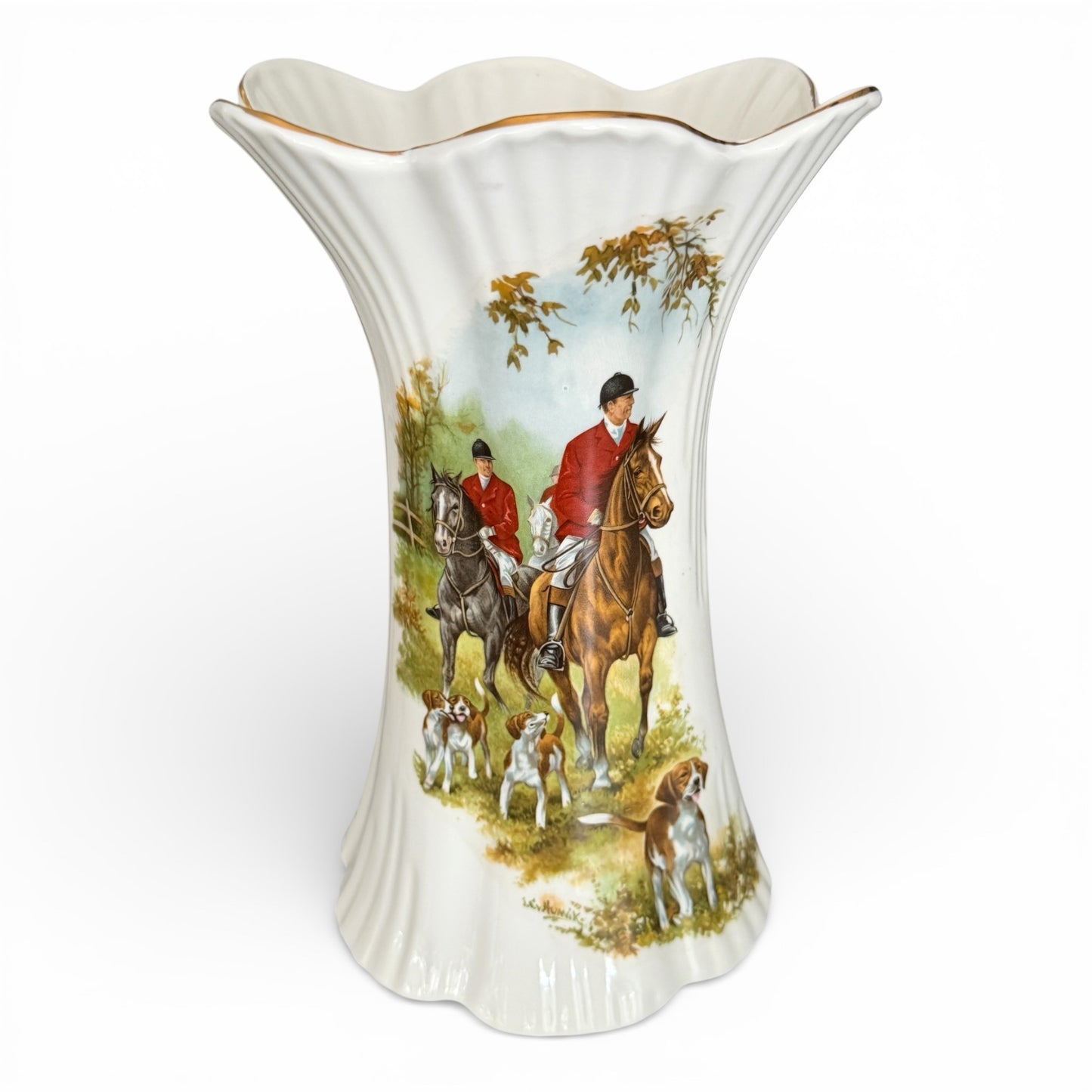 Vintage Royal Tara Fox Hunt Fine Bone China Vase from Ireland