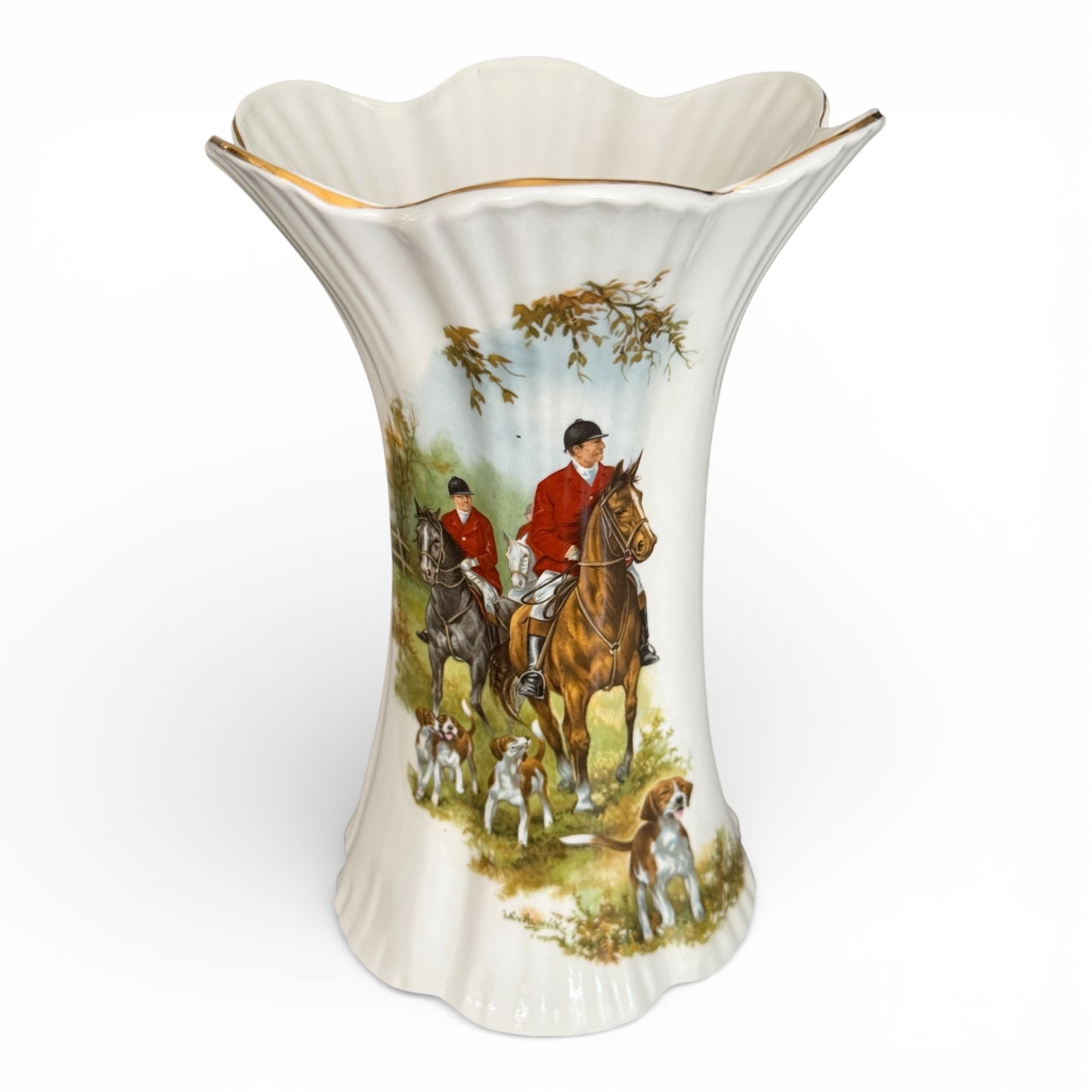 Vintage Royal Tara Fox Hunt Fine Bone China Vase from Ireland