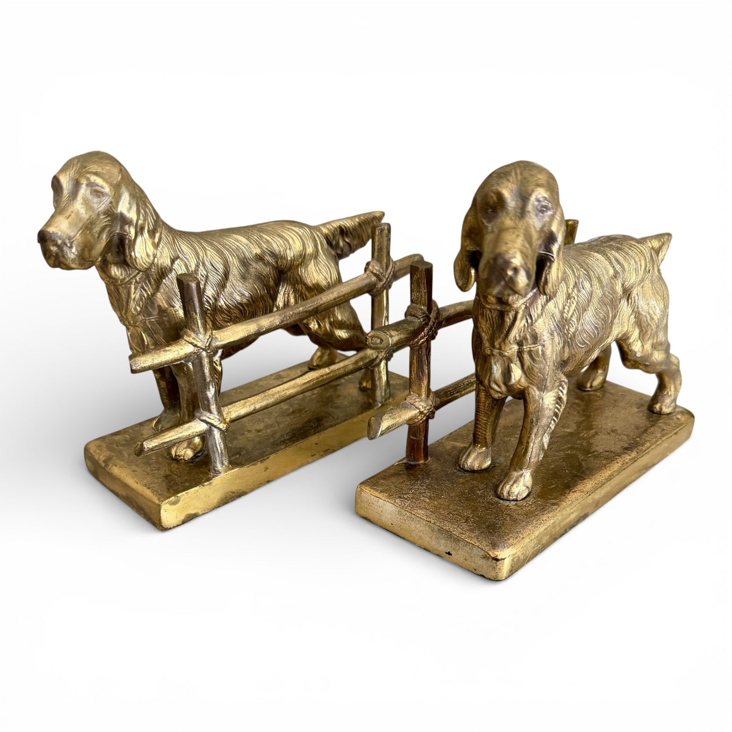 Antique Solid Brass Hunting Dog Bookends - Pair