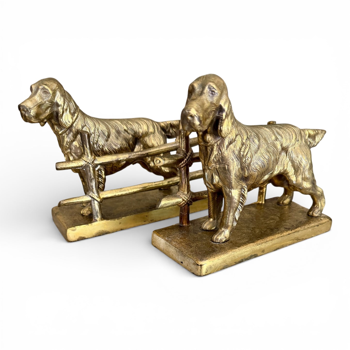 Antique Solid Brass Hunting Dog Bookends - Pair