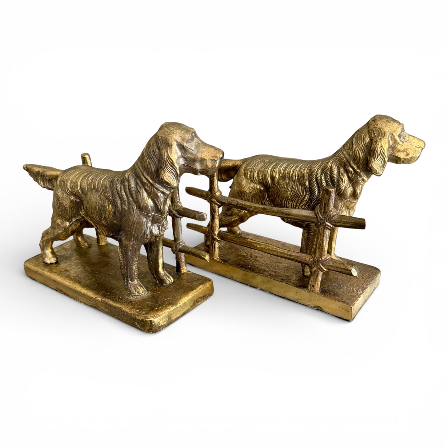 Antique Solid Brass Hunting Dog Bookends - Pair