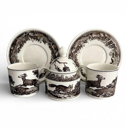 Villeroy & Boch “Anjou” Porcelain Demitasse Set with Lidded Sugar - c.1887