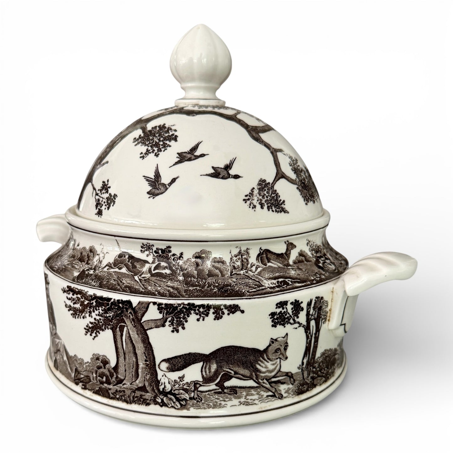 Antique Villeroy & Boch “Anjou” Porcelain Fox Hunt Lidded Tureen, c.1887