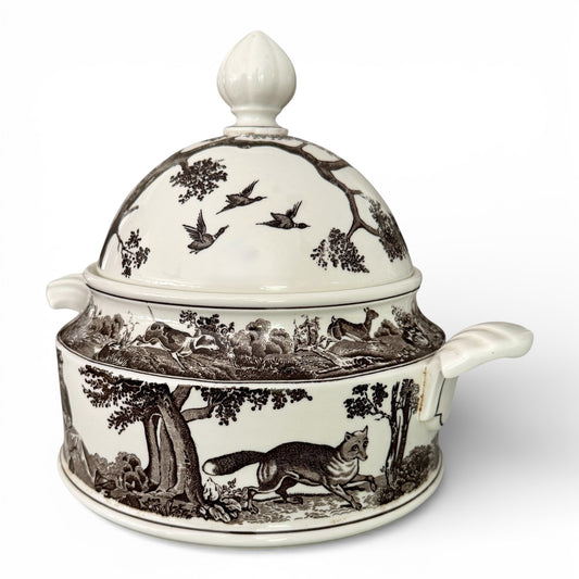 Antique Villeroy & Boch “Anjou” Porcelain Fox Hunt Lidded Tureen, c.1887