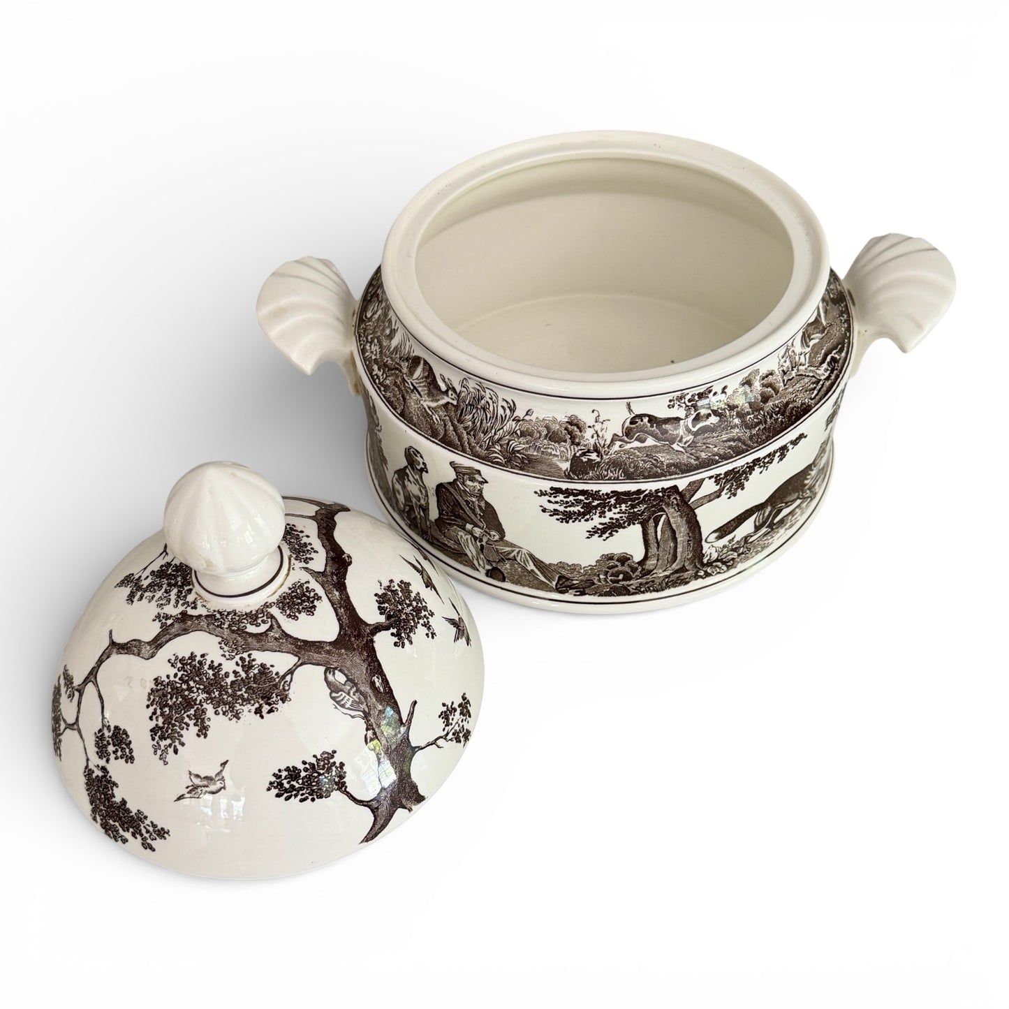Antique Villeroy & Boch “Anjou” Porcelain Fox Hunt Lidded Tureen, c.1887
