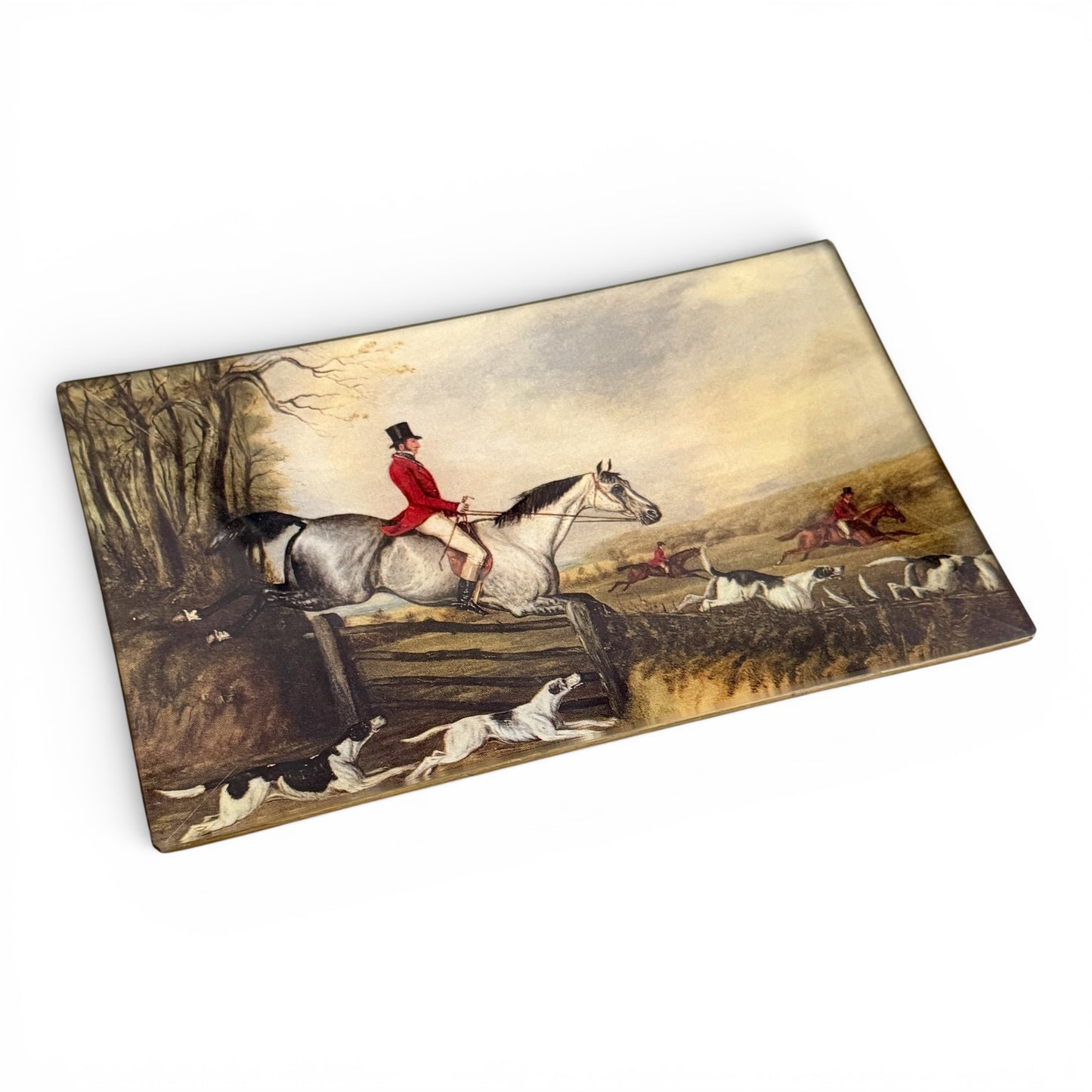 Vintage Handmade Fox Hunting Glass Trinket Dish - Artist Signed