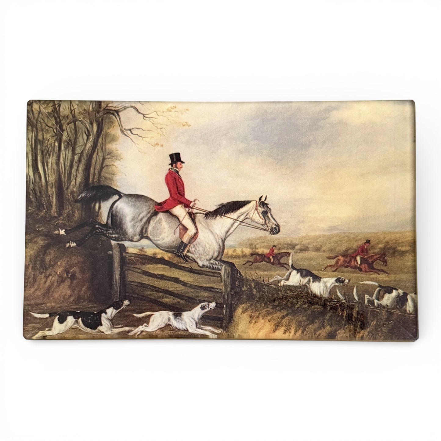 Vintage Handmade Fox Hunting Glass Trinket Dish - Artist Signed