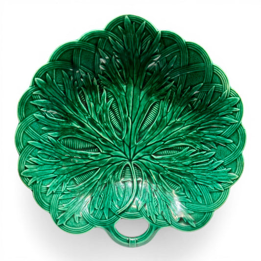 Antique English Majolica Leaf Plate in Emerald Glaze