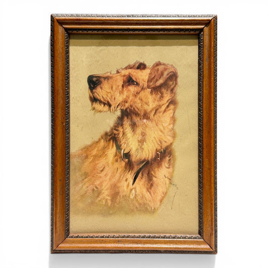 Vintage Petite Terrier Portrait in Wood Frame