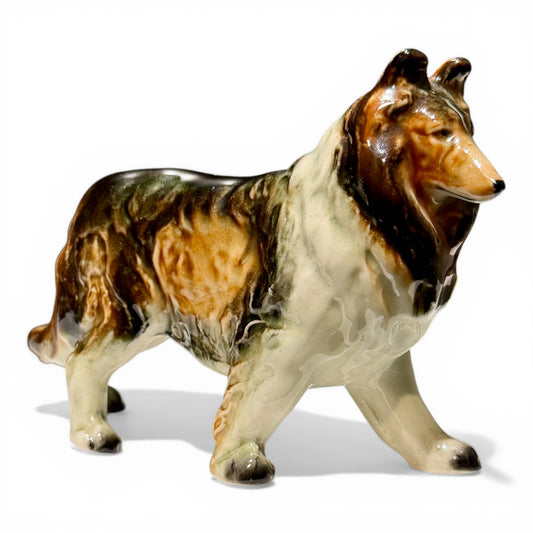 Vintage Glazed Porcelain Collie Figurine
