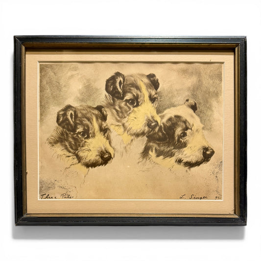 Vintage Framed “Three Pals” Terrier Lithograph
