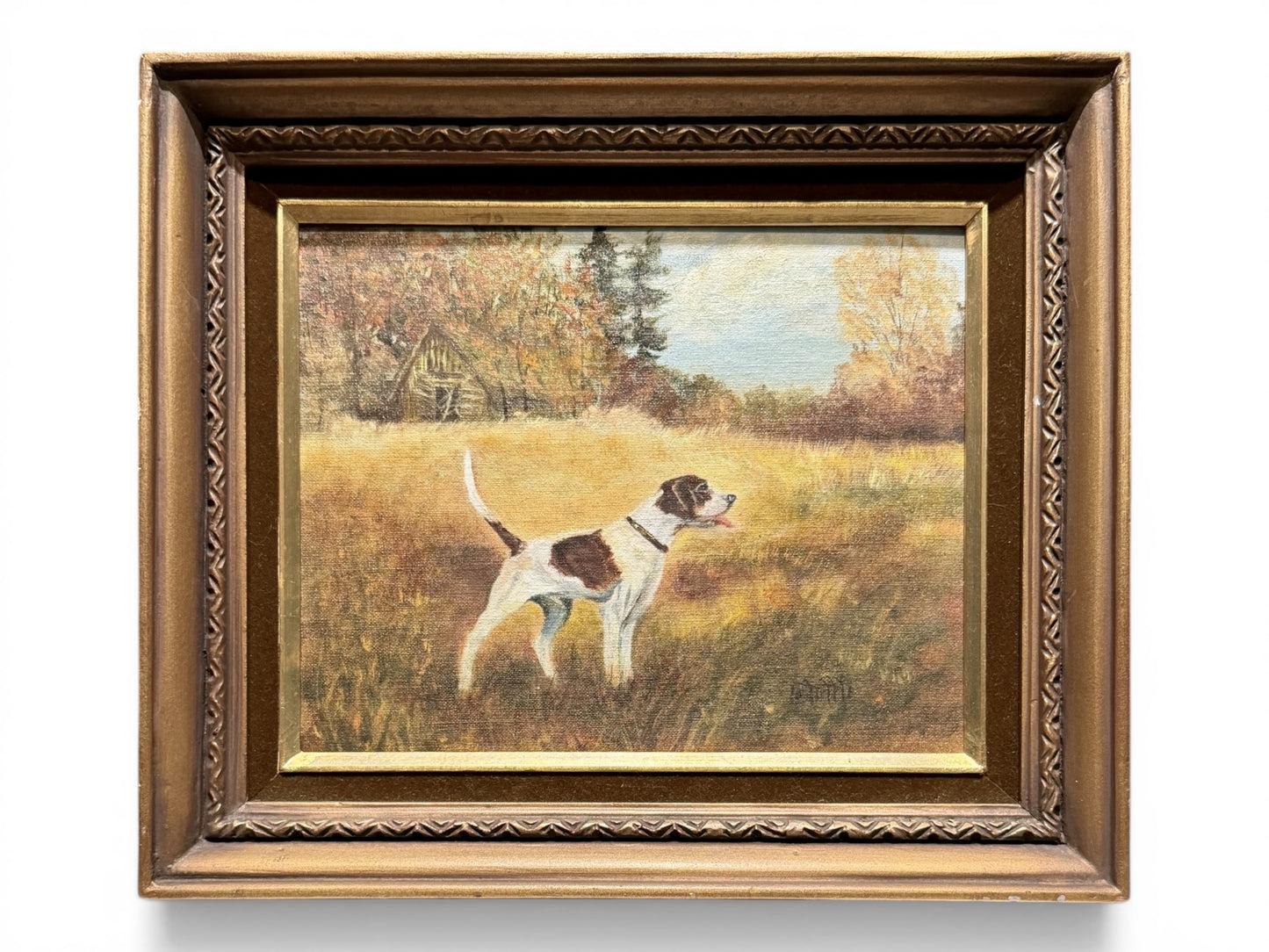 Vintage English Pointer Sporting Dog Original Oil Painting, Signed Lu Tuttle