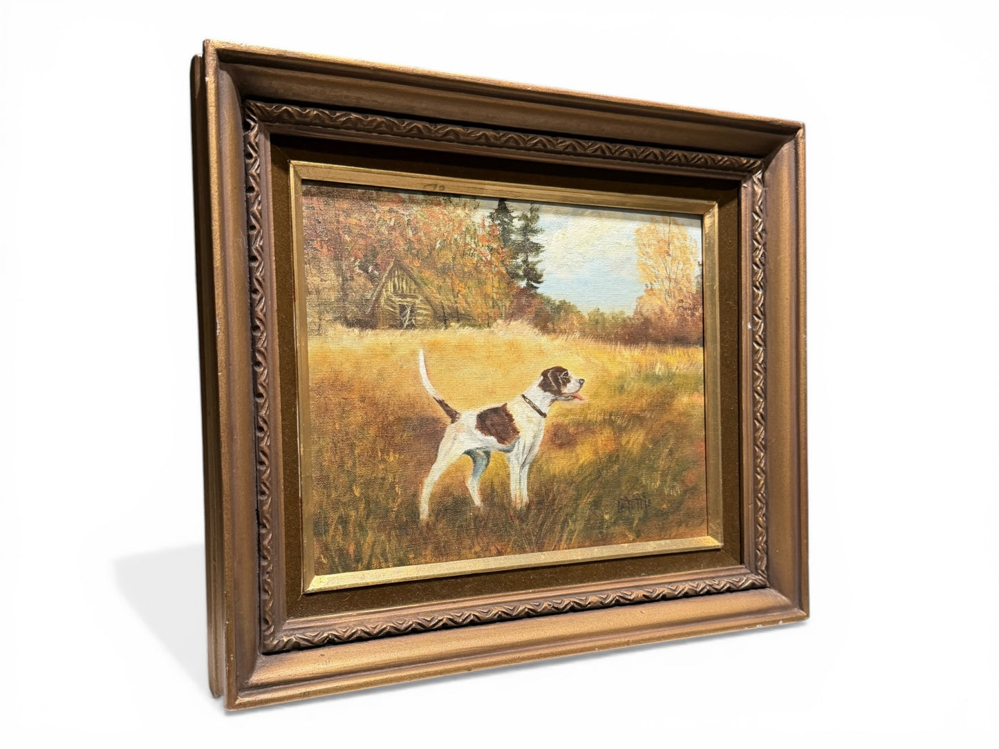 Vintage English Pointer Sporting Dog Original Oil Painting, Signed Lu Tuttle