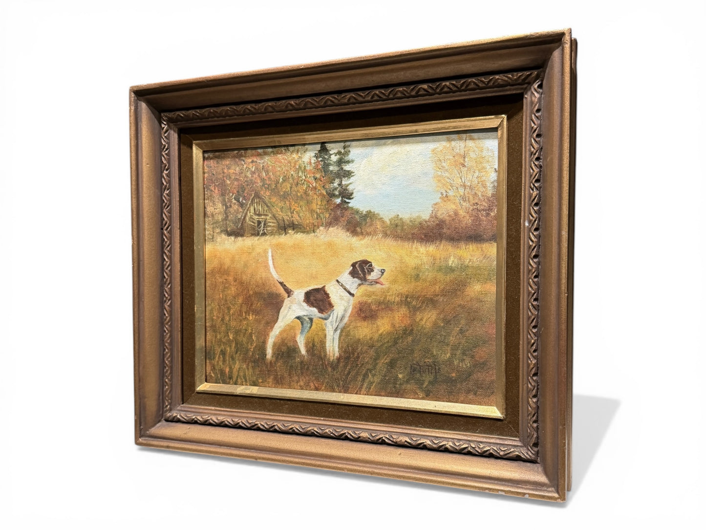 Vintage English Pointer Sporting Dog Original Oil Painting, Signed Lu Tuttle