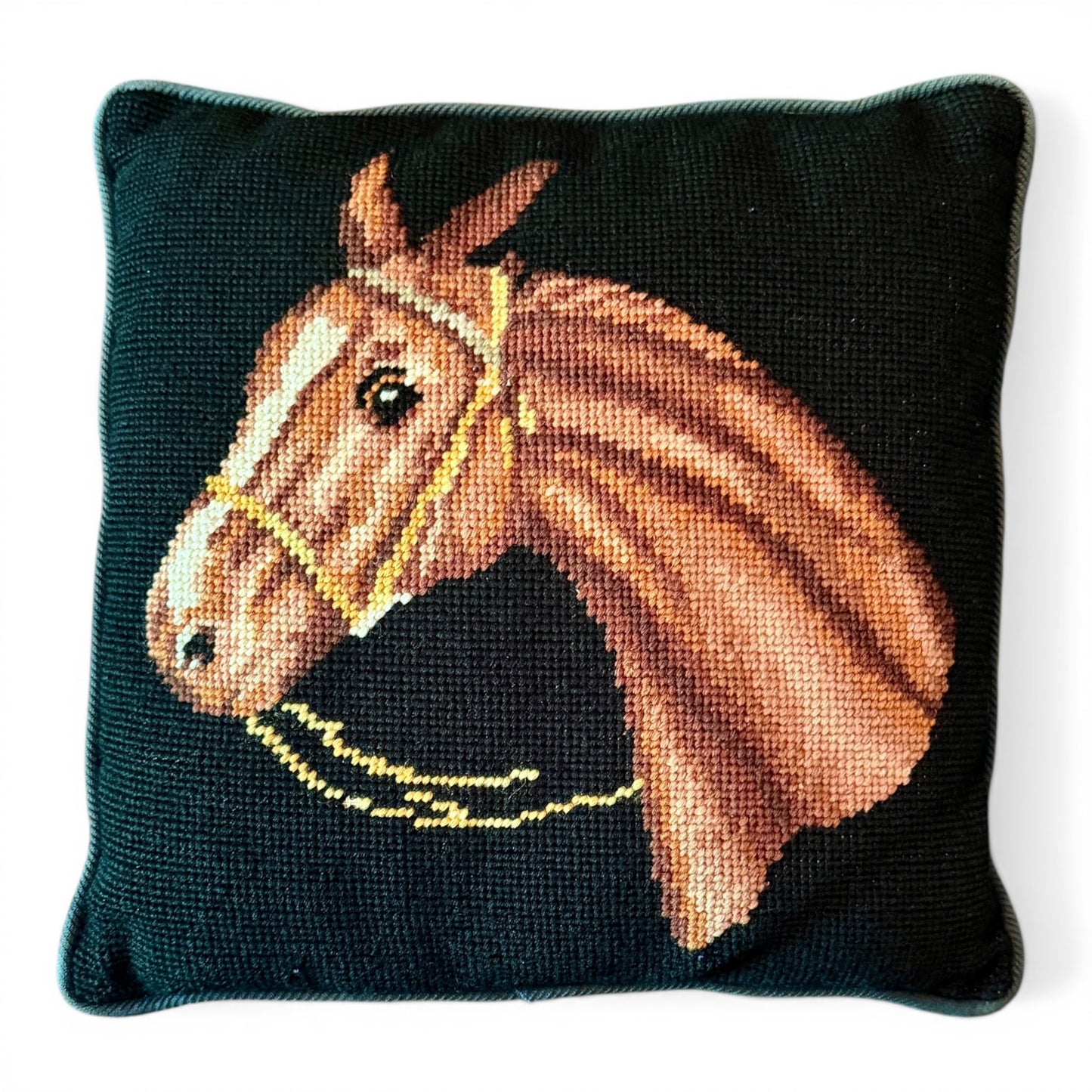 Vintage Equestrian Needlepoint Pillow