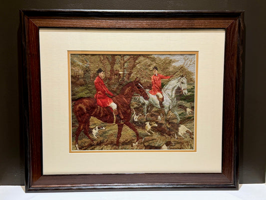 Antique Framed Fox Hunt Needlepoint