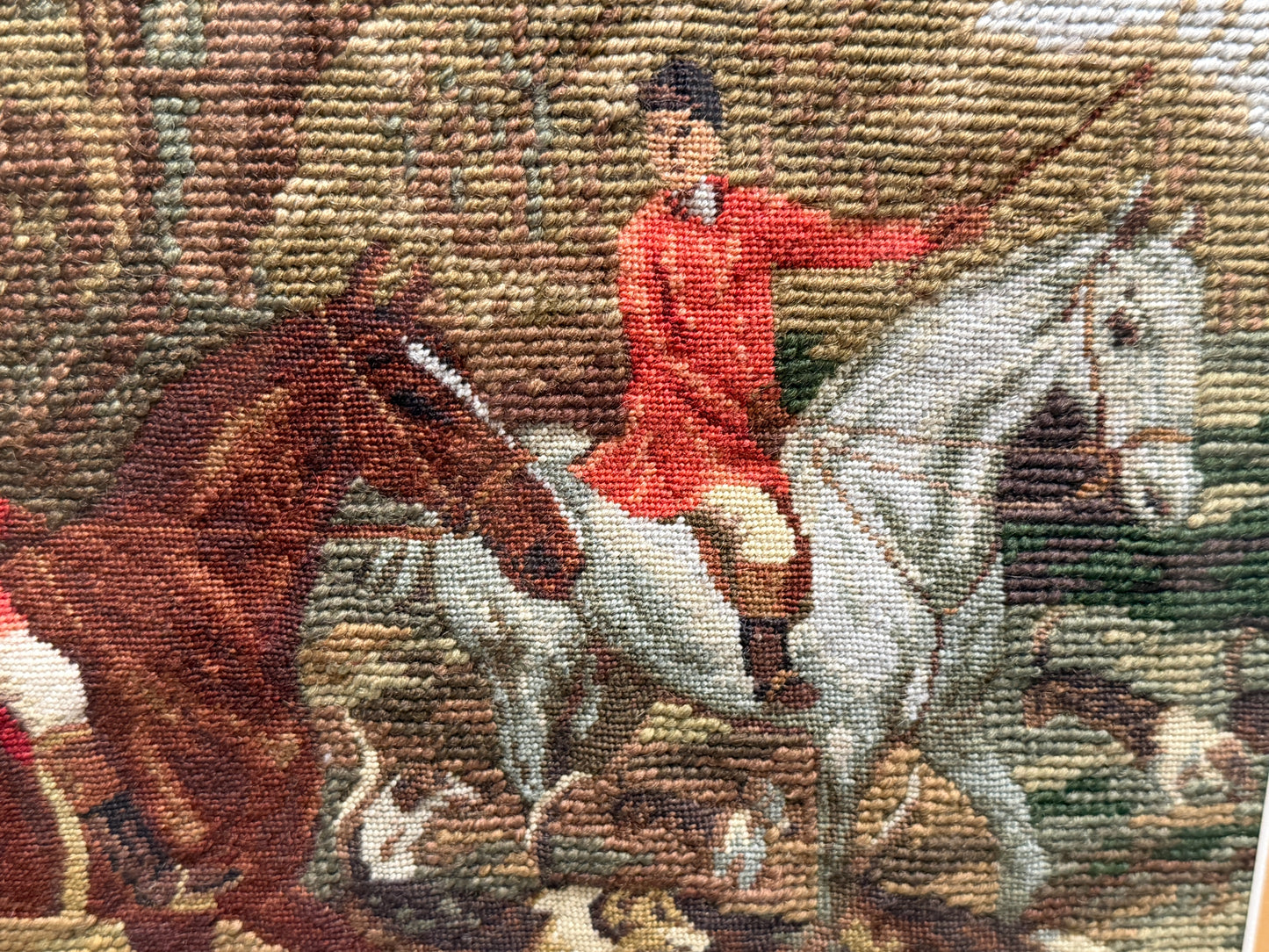 Antique Framed Fox Hunt Needlepoint