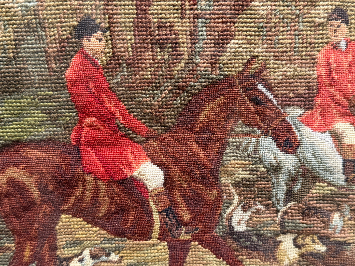 Antique Framed Fox Hunt Needlepoint