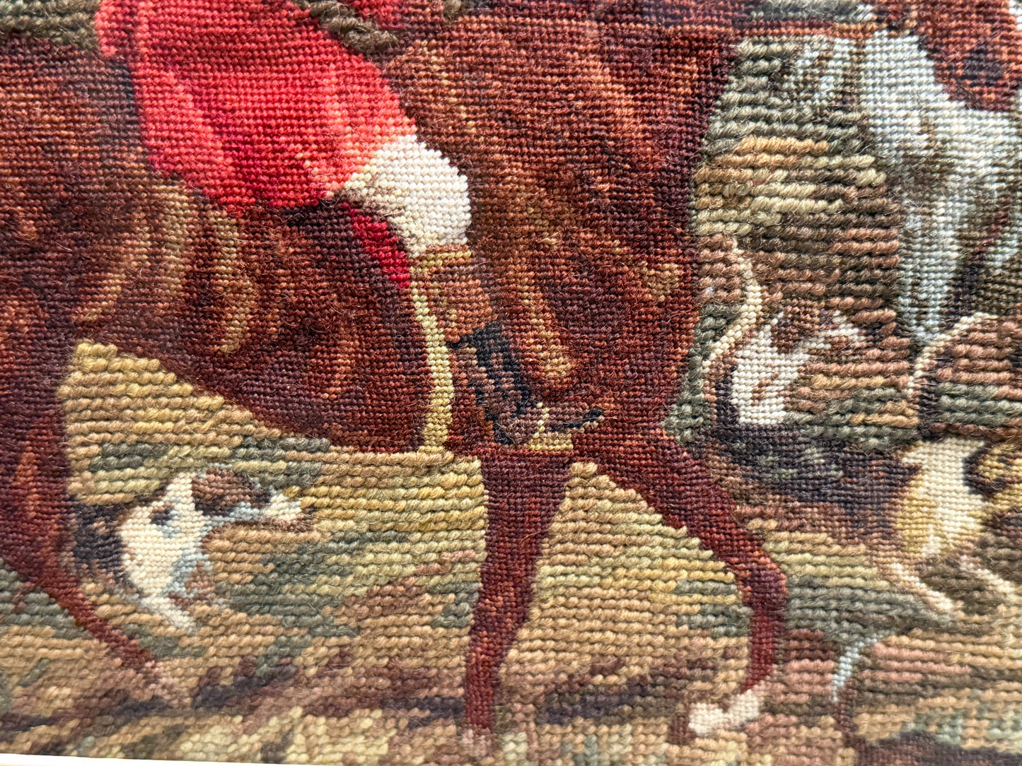 Antique Framed Fox Hunt Needlepoint