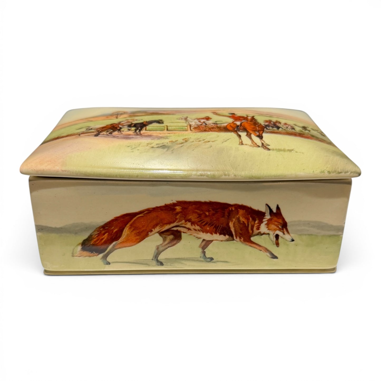 Antique Royal Doulton Fox Hunting Trinket Box & Tray Set