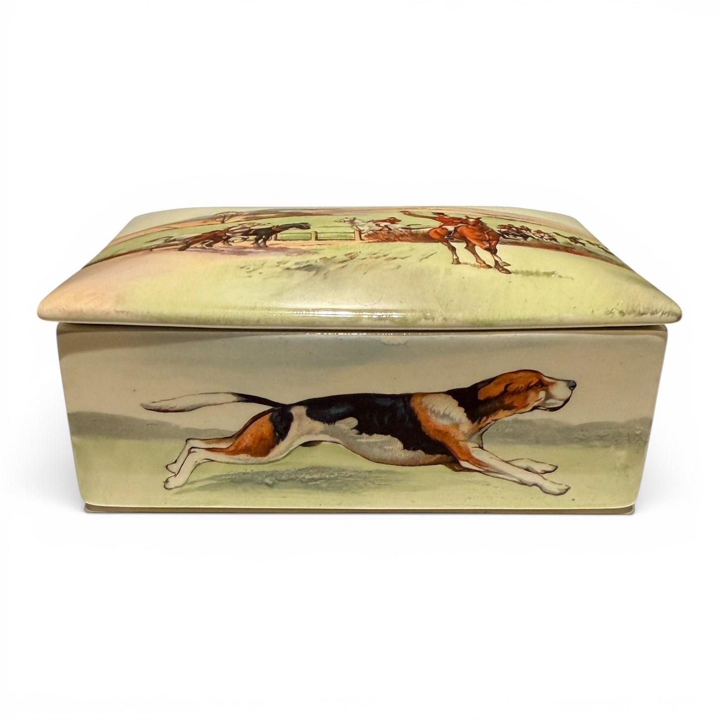 Antique Royal Doulton Fox Hunting Trinket Box & Tray Set