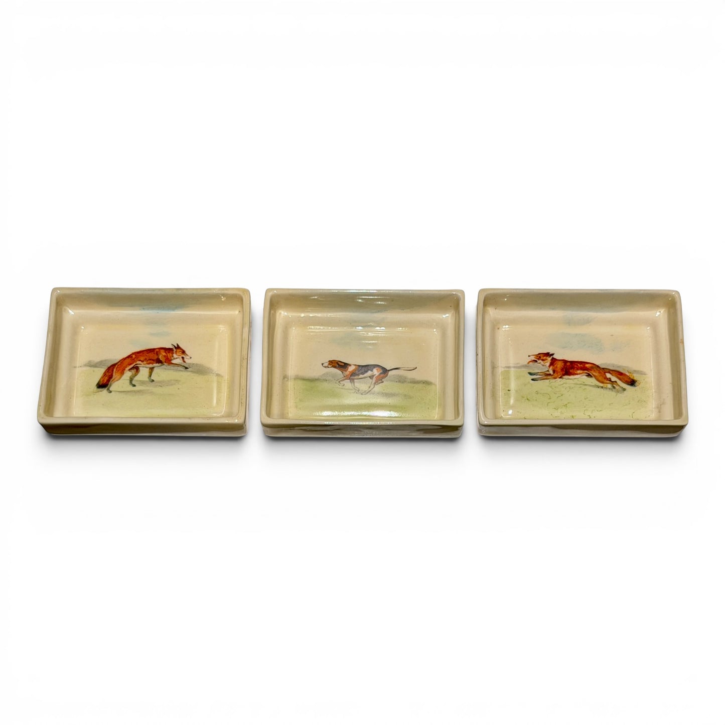 Antique Royal Doulton Fox Hunting Trinket Box & Tray Set